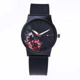 Women Black Flower Watches