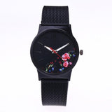 Women Black Flower Watches